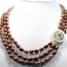 10mm-12mm 3 Row Genuine Chinese Coffee Cultured Pearl Necklace