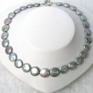 13mm Round Genuine Grey Pearl Coin Necklace