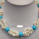 Turquoise and White Freshwater Pearl Necklace
