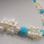 Turquoise and White Freshwater Pearl Necklace