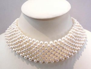 8 Row White Freshwater Pearls Choker Necklace