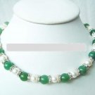 Green Jade and White Pearl Rhinestone Necklace