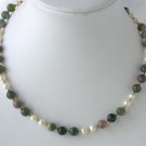 Multicolor Jade and White Pearls Necklace