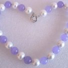 Lavender Jade and White Freshwater Pearls Necklace