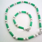 Green Jade and Freshwater Pearls Necklace and Bracelet Set