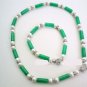 Green Jade and Freshwater Pearls Necklace and Bracelet Set