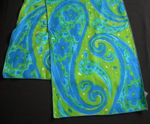 Vintage Vera  Mod 60's Green & Blue Paisley Power Long Scarf  *Made In the USA*
