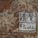 Vintage Paoli Silk Scarf With  Asian Signature  Orange Birds