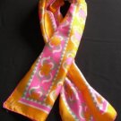 Vera Neumann 60's Mod Orange, Pink & Grey Flowers Long Scarf