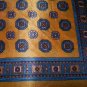 Vintage Gold Scarf with Geometric Navy Blue Print Large Square Scarf