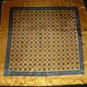 Vintage Gold Scarf with Geometric Navy Blue Print Large Square Scarf