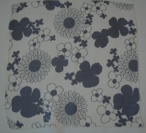 Vintage Mod Flowers Navy and White on Sheer White Silk