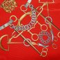 Vintage Equestrian Square Scarf in Reds Greys and Golds