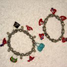 2 RED HAT SOCIETY BEAD CHARM BRACELETS PURSES STRETCH Wrist Band