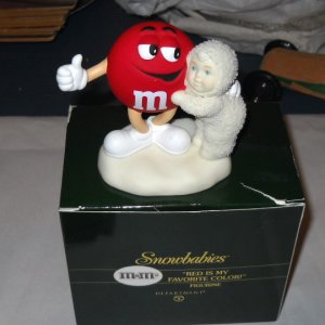 Dept 56 Snowbabies with M&M's Red is My Favorite Color Figurine