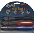 Sanford Expo Markers 3 pack Assorted Colors with Chisel Tip , Built -in Precision Eraser (Pack of 2)