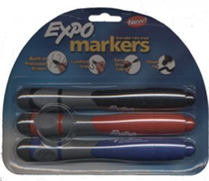 Sanford Expo Markers 3 pack Assorted Colors with Chisel Tip , Built -in Precision Eraser (Pack of 2)