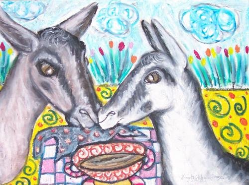 Alpine Drinking Coffee Dairy Goat Art Giclee Print NEW 8.5 x 11