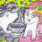 Scottish Fold drinking Coffee Cat Art Giclee Print NEW 8.5 x 11