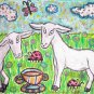 Saanen Drinking Coffee Dairy Goat Art Giclee Print