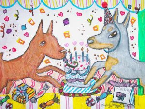 German Pinscher having a Birthday Party Dog Art Print