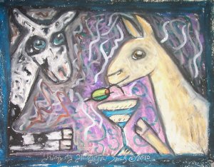 Nigerian Dwarf Drinking a Martini Dairy Goat Art Giclee Print