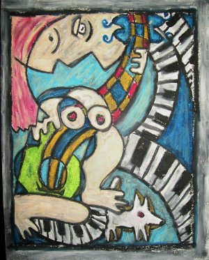 "Figure 8 Blues" Modern Cubist Giclee Print Cubism