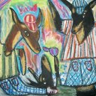 Hip Hop Dobies Giclee Dog Art Print Doberman Pinscher Dobermann Dance