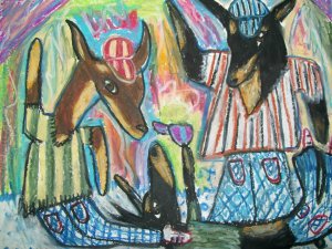 Hip Hop Dobies Giclee Dog Art Print Doberman Pinscher Dobermann Dance