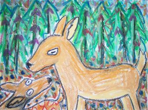 Deer Doe with Fawn Giclee Art Print Woodland Magic
