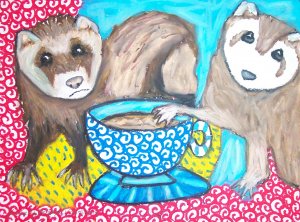 Do Ferrets Have Coffee Ferret Art Giclee Print Limited Edition by Stage Dragon