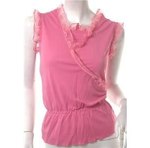NEW PINK LACE BABYDOLL 80S LIKE GATHERED WAIST TOP S FREE WORLDWIDE SHIP