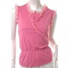 NEW PINK LACE BABYDOLL 80S LIKE GATHERED WAIST TOP S FREE WORLDWIDE SHIP