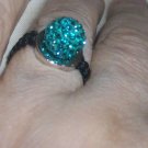 Macrame and Teal Crystal Ring on Gold Plated Sterling Silver .925