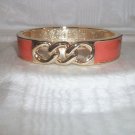 Gold Tone Link Bangle Bracelet with Hermes Orange Enamel