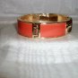 Gold Tone Link Bangle Bracelet with Hermes Orange Enamel