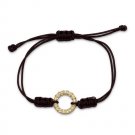 925 Sterling Silver Adjustable Brown Cord Bracelet with 14 Karat Gold Plated CZ