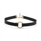 Black Leather with Gold Tone Ring Choker