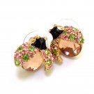 Lady Beetle Crystal Stud Earrings (Pink)