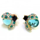 Lady Beetle Crystal Stud Earrings (Blue)