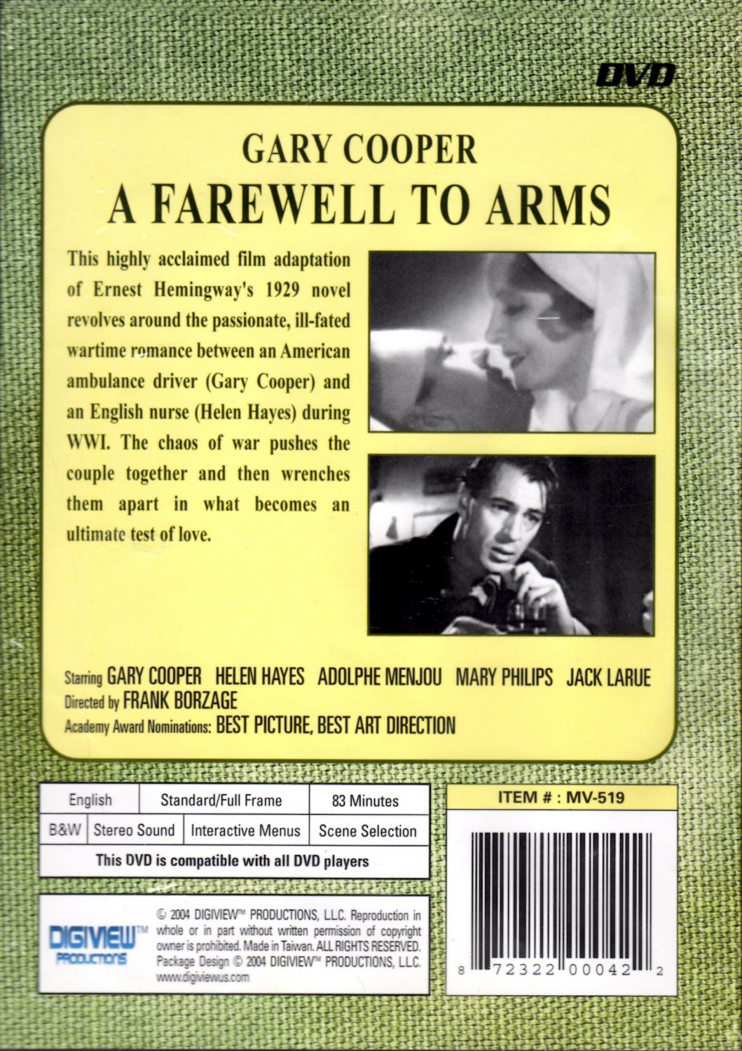 A Farewell To Arms (DVD, 2004) NEW Free Shipping