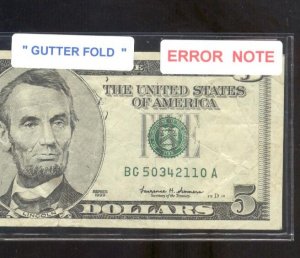 $5.00 Gutter Fold  = ERROR = very nice