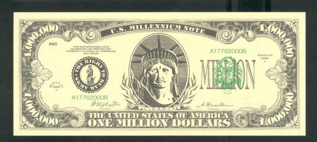 1 MILLION dollars = Novelty note =  Series 2000A