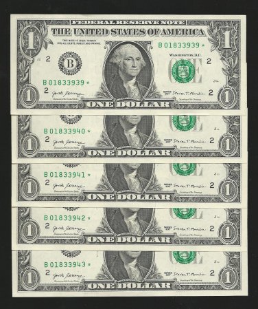 (5) 2017 " B " STAR notes consecutive numbers = 01833939-43