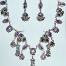 Victorian Purple Crystal Necklace & Pierced Earring Set