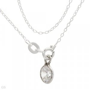 CZ SOLITAIRE PENDANT NECKLACE .925 SILVER 18" CHAIN