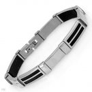 SILVER STAINLESS STEEL & RUBBER LINK BRACELET