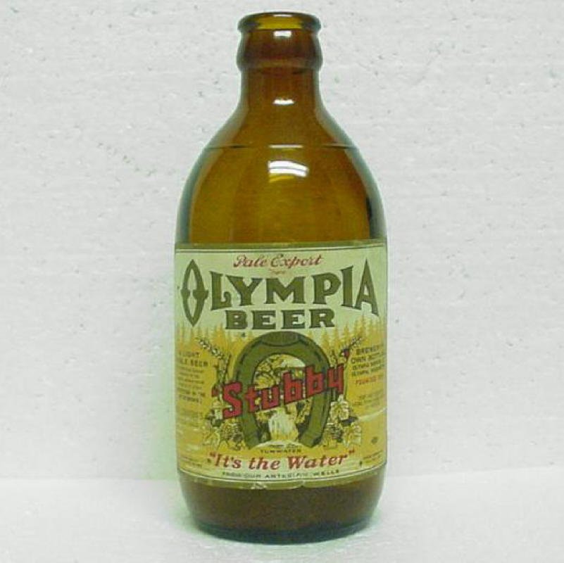 OLYMPIA BEER "STUBBY" Bottle w/ label Olympia Brewing Co. Olympia