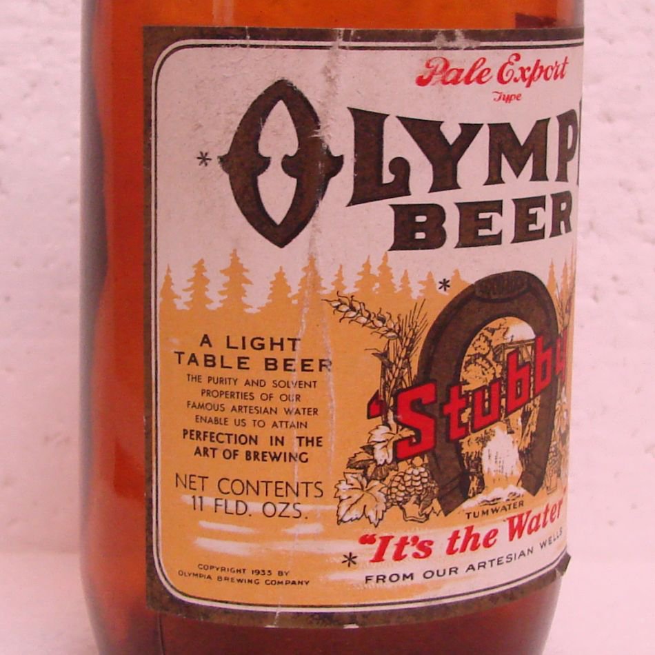 OLYMPIA BEER "STUBBY" Bottle w/ label Olympia Brewing Co. Olympia