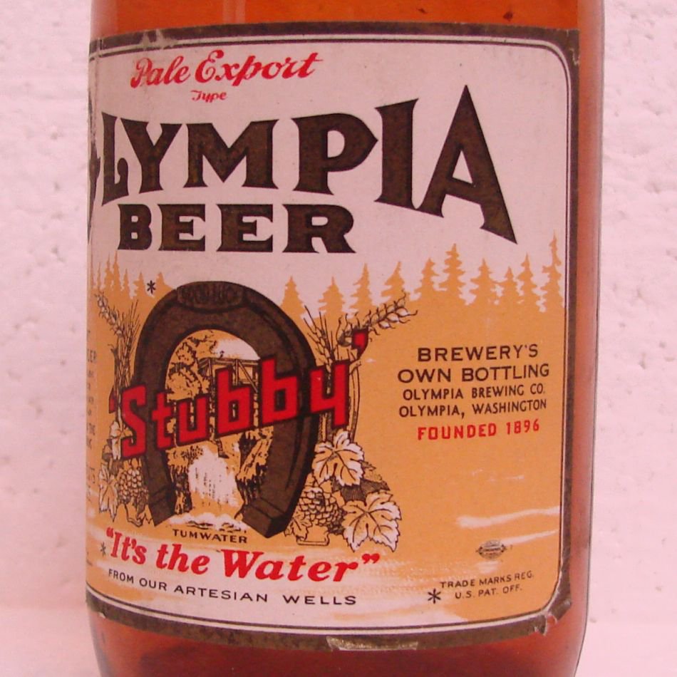 OLYMPIA BEER "STUBBY" Bottle w/ label Olympia Brewing Co. Olympia